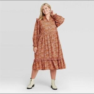 Universal Thread Floral Ruffle Midi Dress Size XL